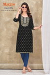 Keerthi Foil Printed Magic Slub Embroidery Kurtis Wholesale Market in Surat
